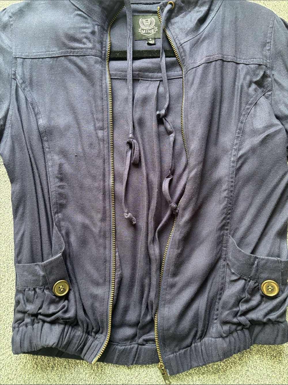 mine Navy Drawstring Zip-Up Utility Jacket with Rolled Sleeves - Picture 3 of 5